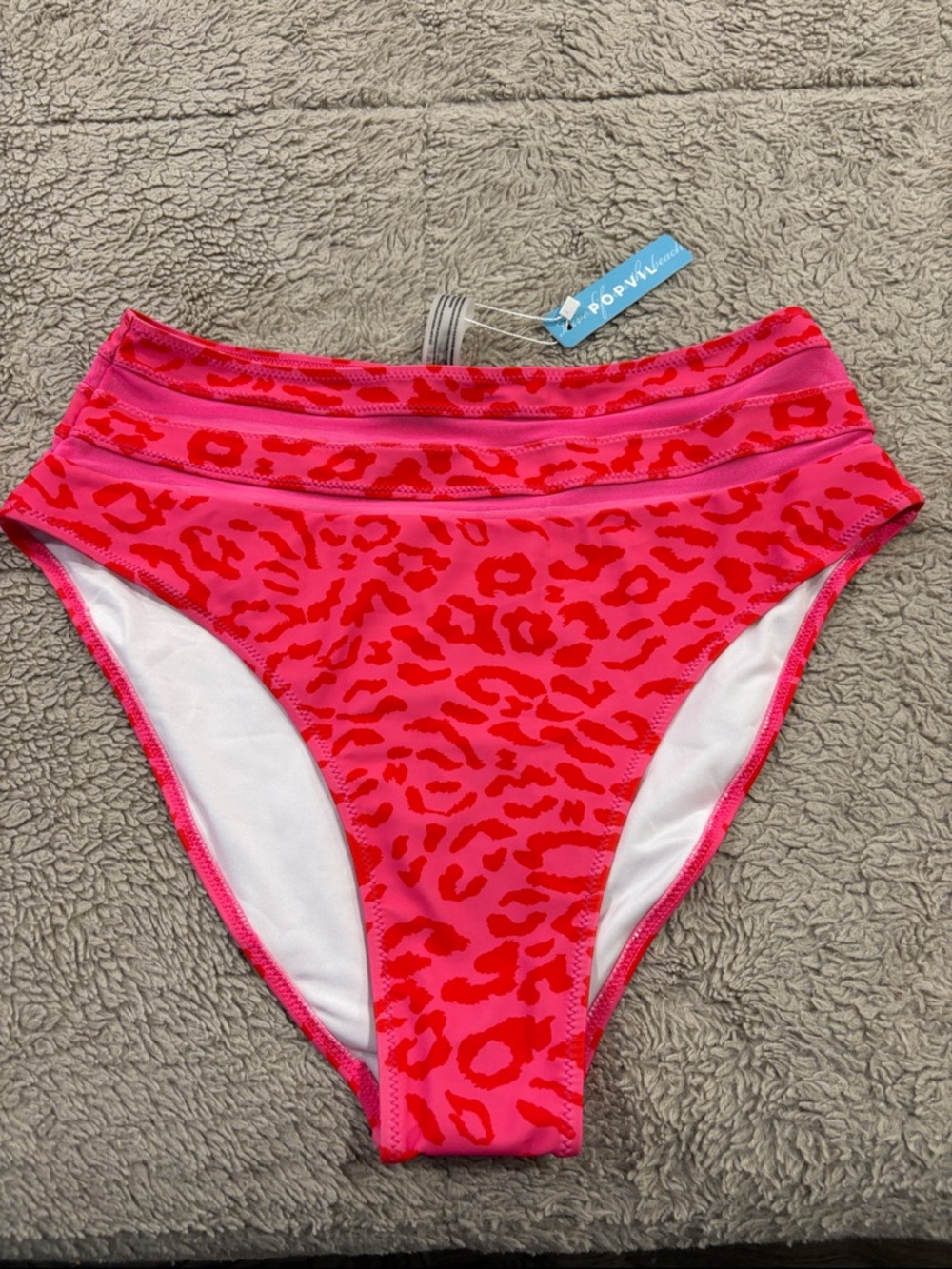 Popvil High Waist Pink & Red Leopard Bikini Bottoms